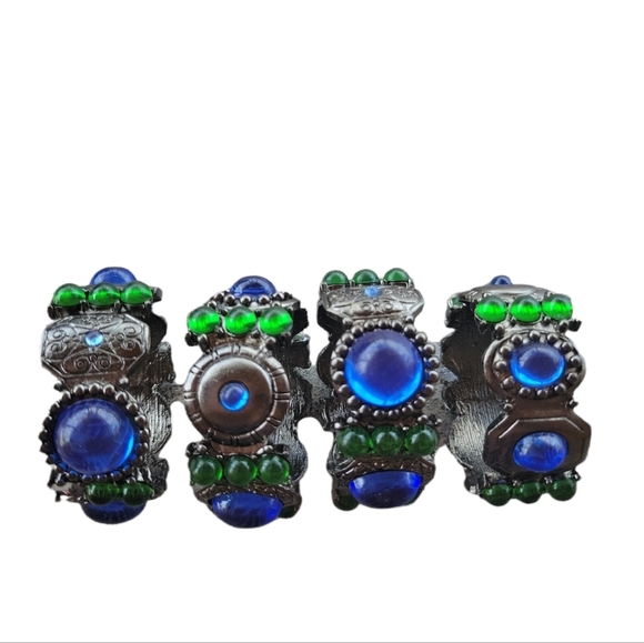 unbranded Other - Royal blue Emeral green bead rhinestones silver tone napkin rings set of 4